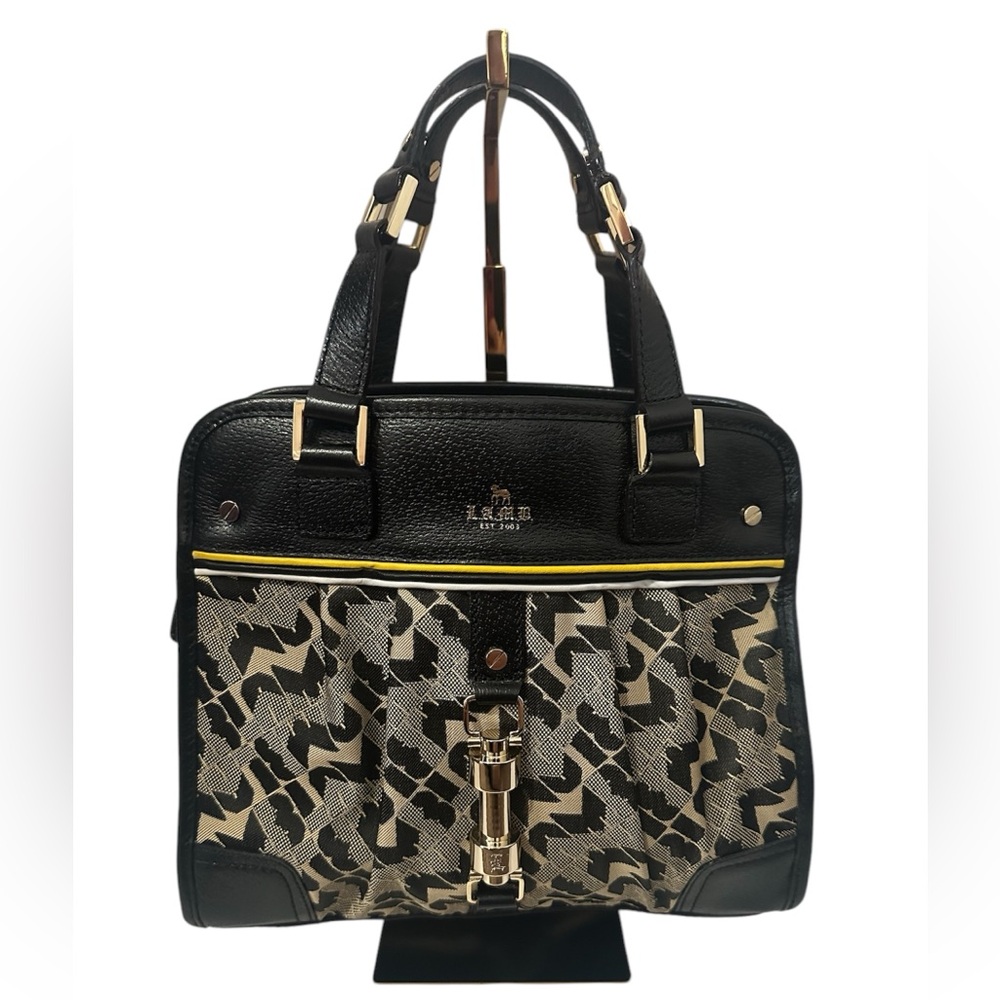 L.A.M.B. by Gwen Stefani Y2K Black and Tan Logo Jacquard & Leather Shoulder Bag